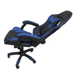 Sedia da Gaming in PVC con Imbottitura Nero e Blu Reclinabile Girevole