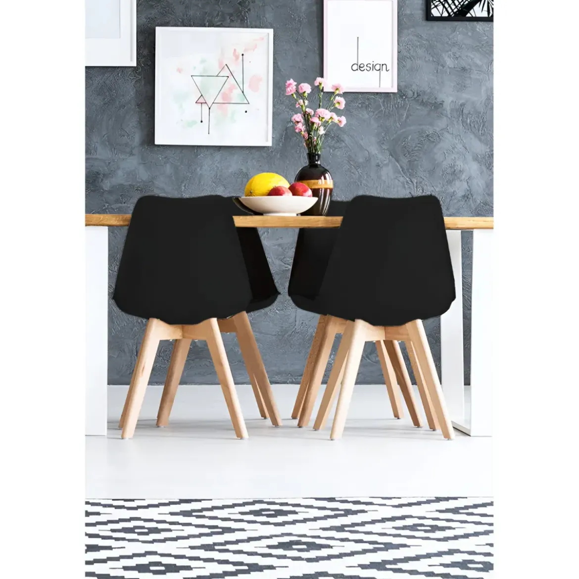 Sedia da Pranzo Moderna Gambe Legno Faccio Seduta Poliuretano Nero