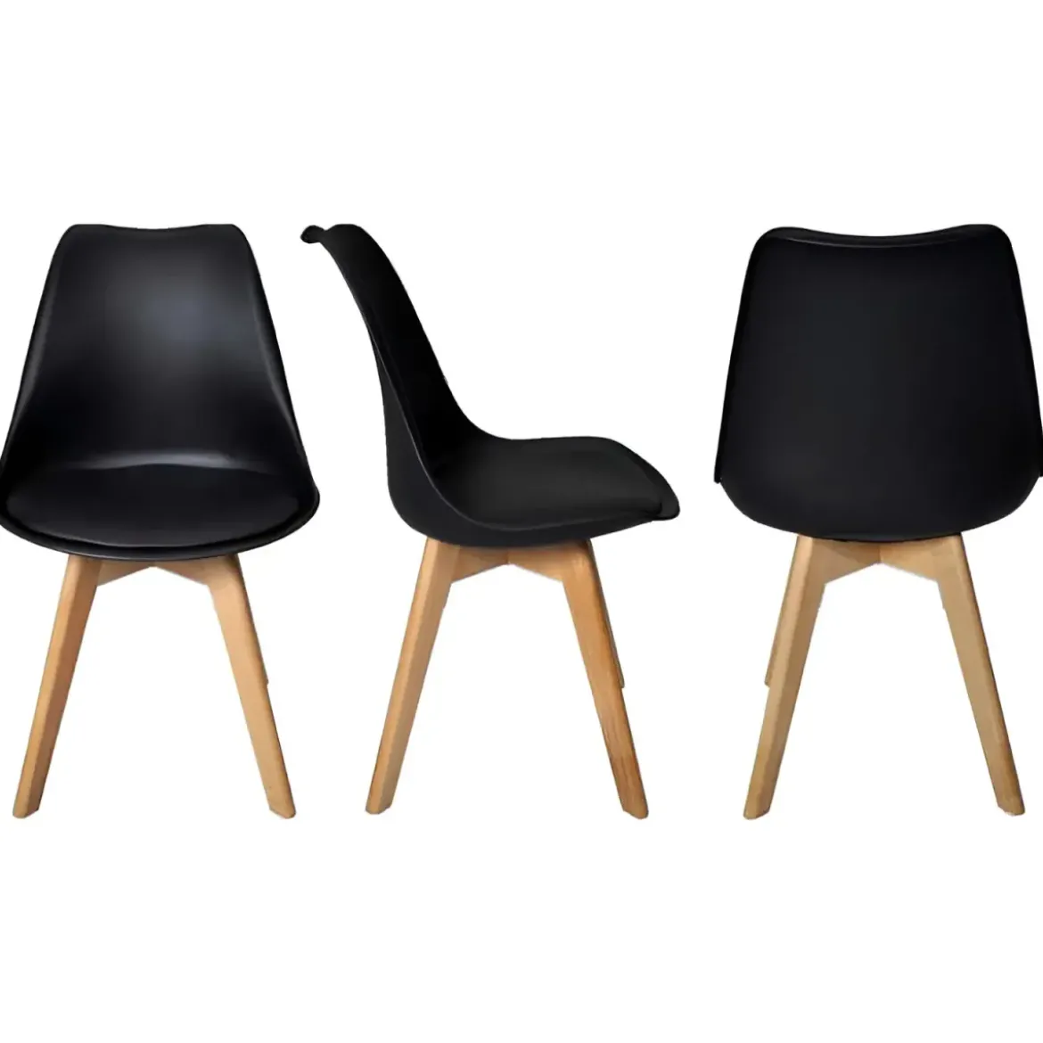 Sedia da Pranzo Moderna Gambe Legno Faccio Seduta Poliuretano Nero
