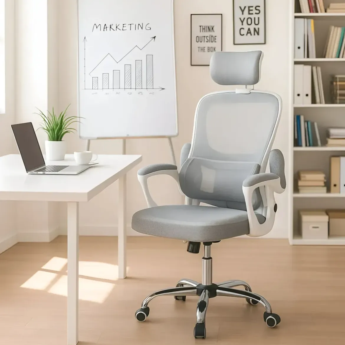 Sedia da Ufficio Ergonomica Grigio Schienale e Braccioli Regolabili
