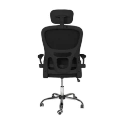 Sedia da Ufficio Ergonomica Nero in Rete con Braccioli e Poggiatesta