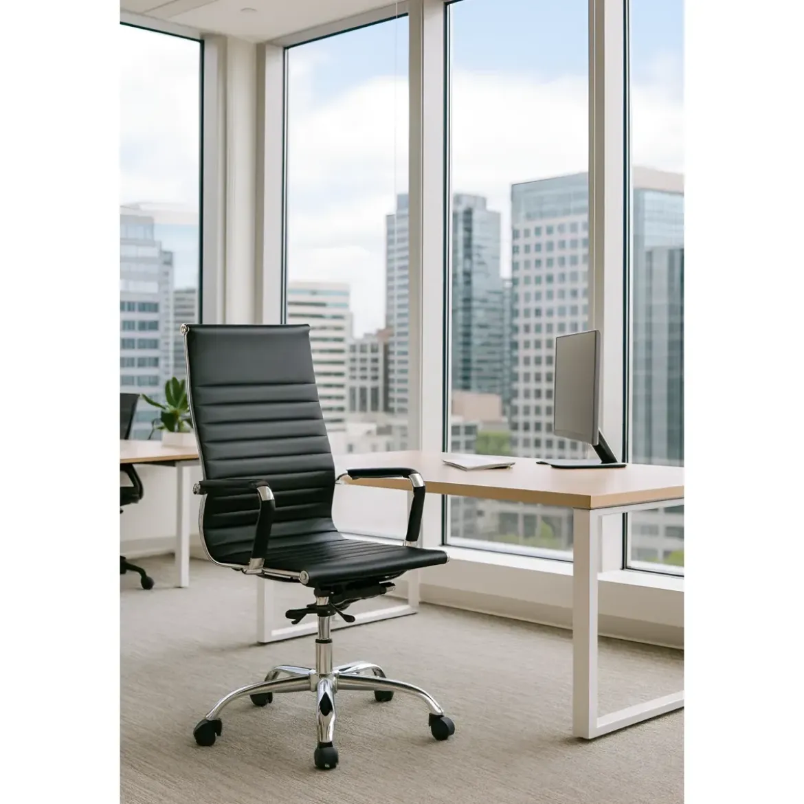 Sedia da Ufficio in PVC Nero Regolabile Oscillante Moderna Schienale Alto