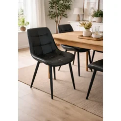 Sedia Imbottita Sala da Pranzo in Ecopelle Nero Moderna Gambe Metallo
