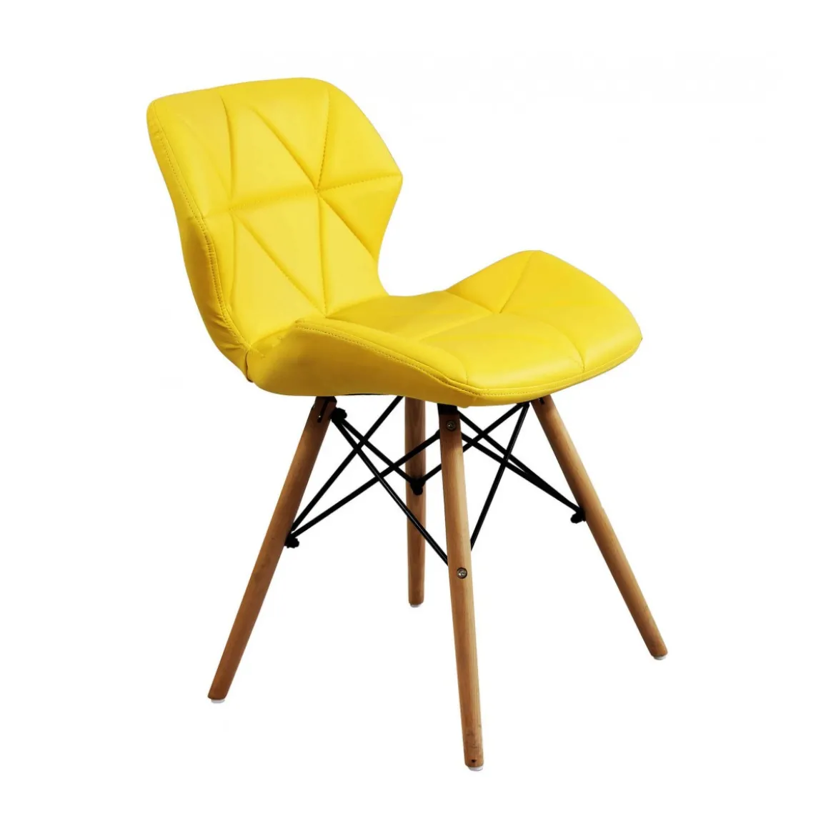 4 Sedie da Pranzo Giallo con Gambe in Legno seduta in PU