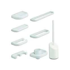 Set Accessori Bagno Kit Plastica Porta Asciugamani Rotolo Carta Sapone Scopino