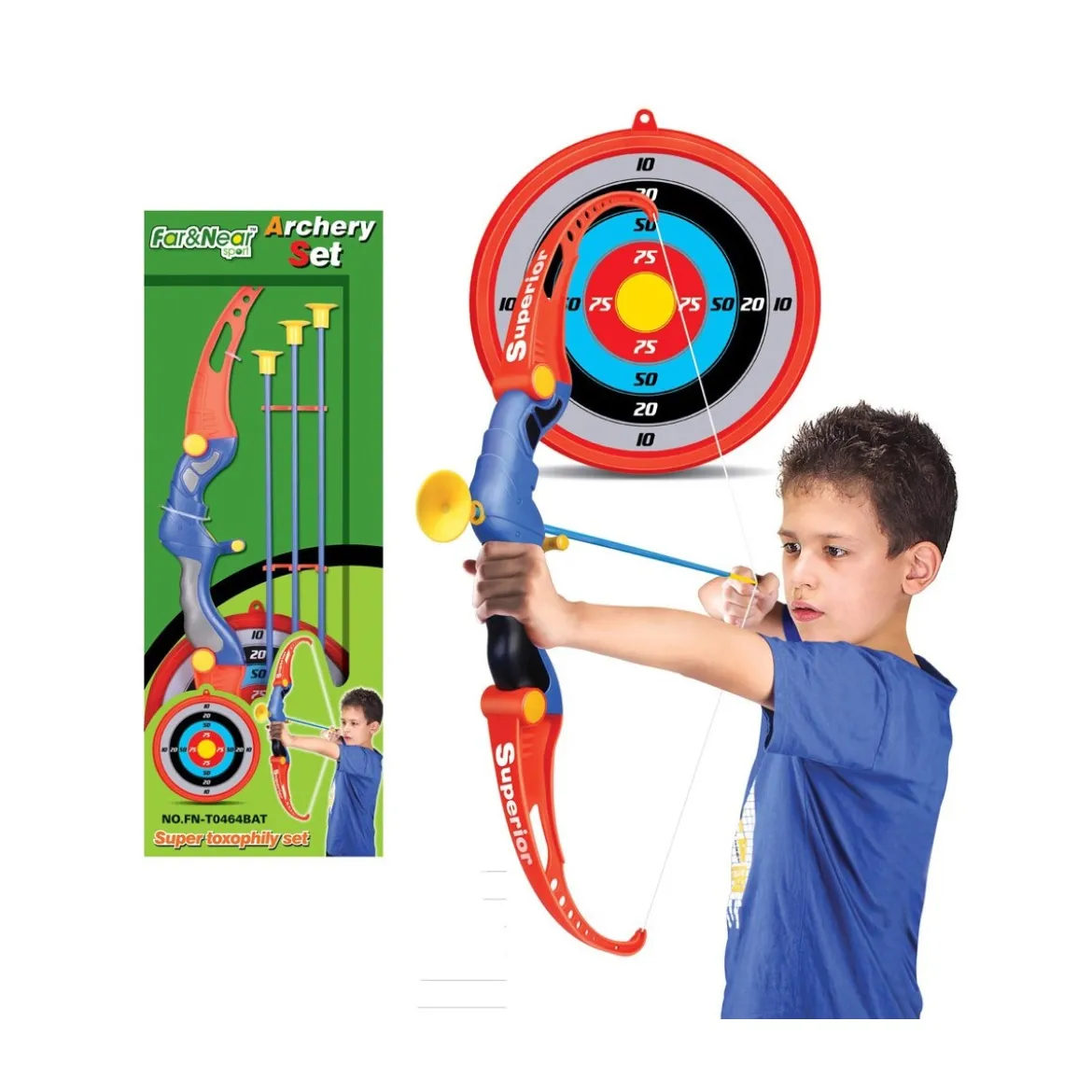 Set Arciere Kid Bambini Arco in Plastica 3 Frecce Ventosa Bersaglio da Appendere