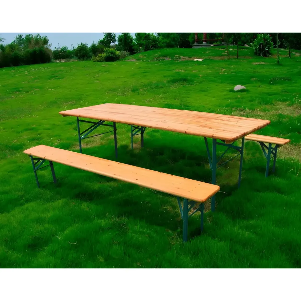 Set Birreria Tavolo 80x220 da Esterno in Legno con 2 Panche Pieghevole