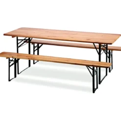 Set Birreria Tavolo 80x220 da Esterno in Legno con 2 Panche Pieghevole