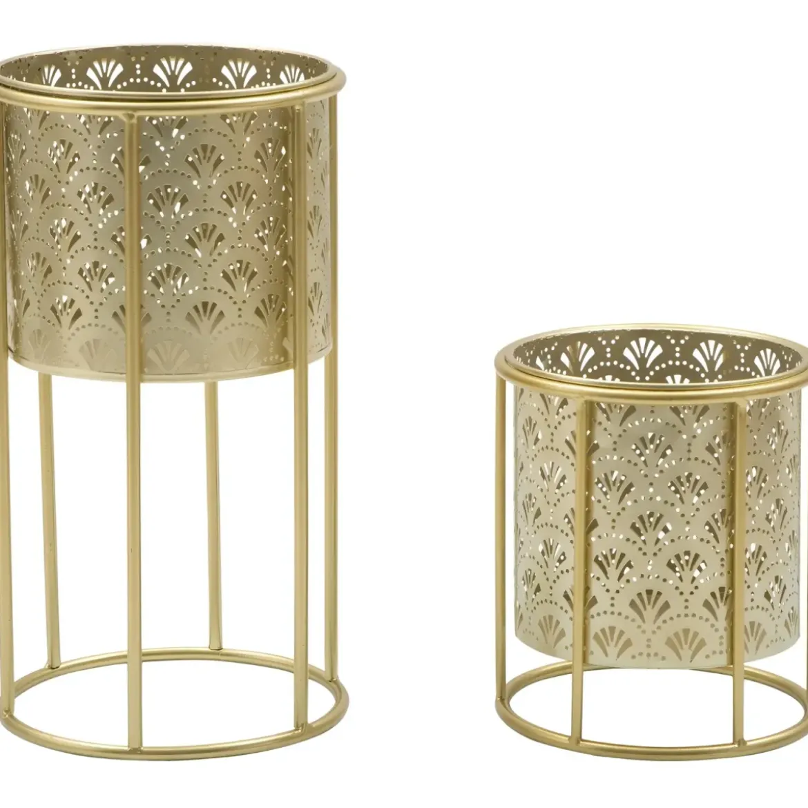 Set 2 Colonne Portavaso da Pavimento in Metallo Oro da Interno Moderno