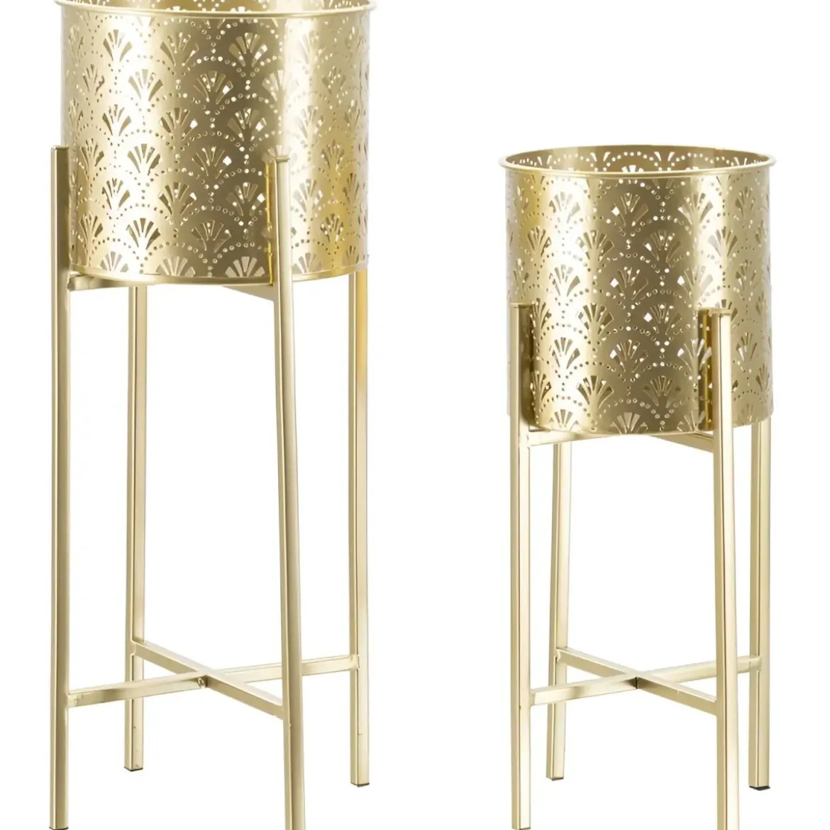 Set 2 Colonne Portavaso da Pavimento Metallo Oro Cestelli Removibili