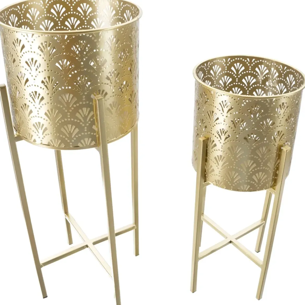 Set 2 Colonne Portavaso da Pavimento Metallo Oro Cestelli Removibili