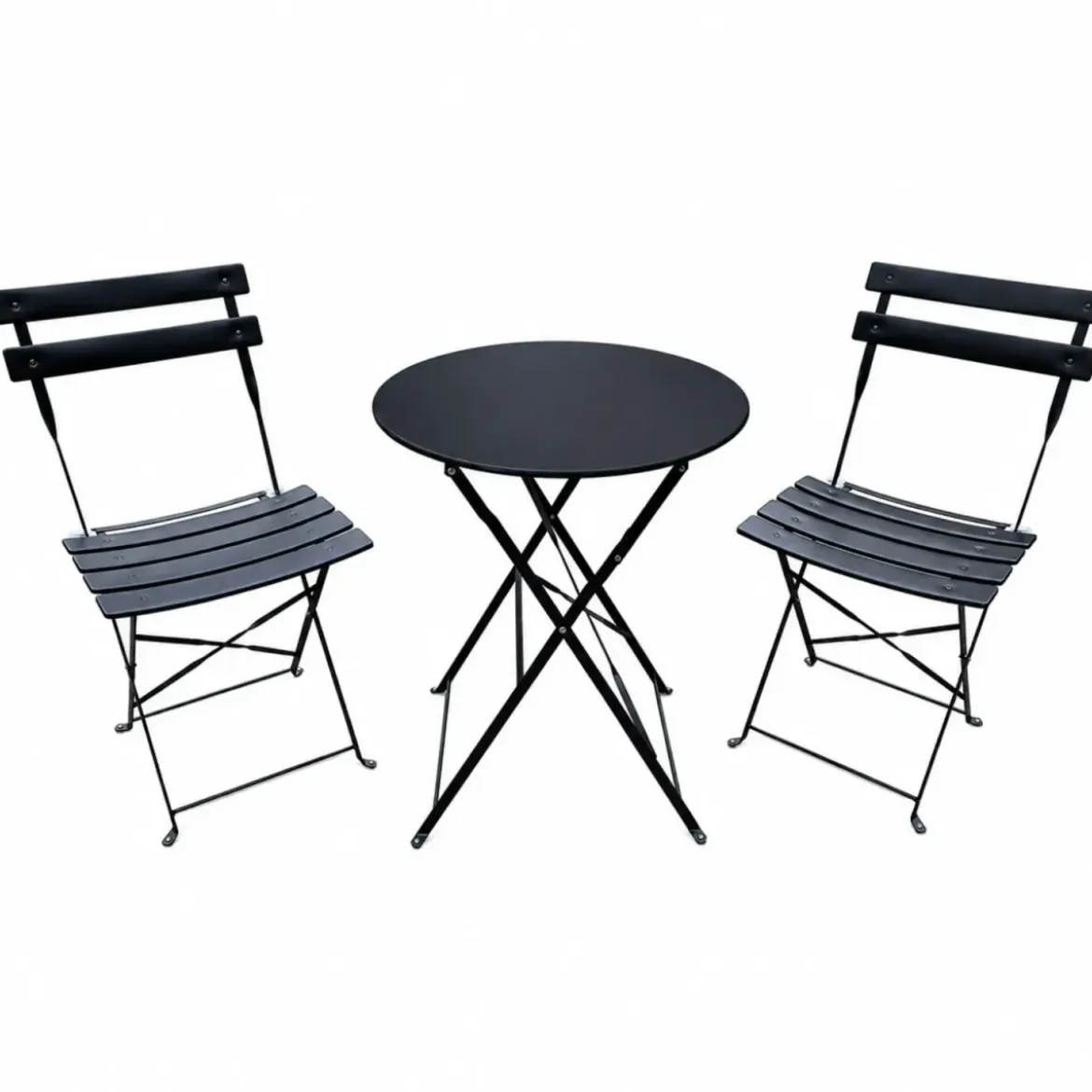 Set da Giardino Tavolo Rotondo e 2 Sedie da Esterno Pieghevoli Salvaspazio
