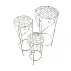 Set di 3 Fioriere per Piante con Bianco in Metallo Antico