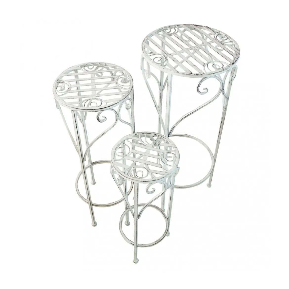 Set di 3 Fioriere per Piante con Bianco in Metallo Antico