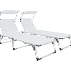 Set 2 Lettini Prendisole da Giardino Mare Pieghevoli Alluminio Bianco