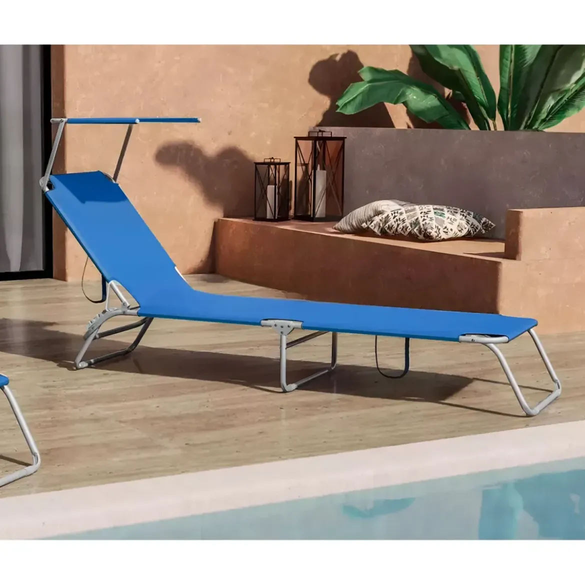 Set 2 Lettini Prendisole da Giardino Mare Pieghevoli in Alluminio Blu