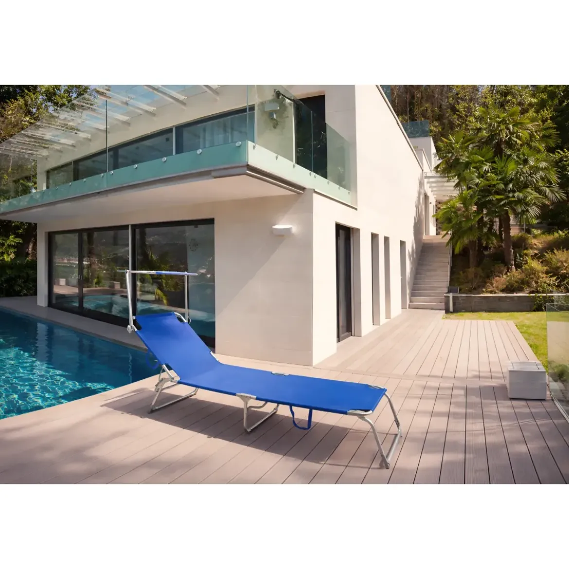 Set 2 Lettini Prendisole da Giardino Mare Pieghevoli in Alluminio Blu