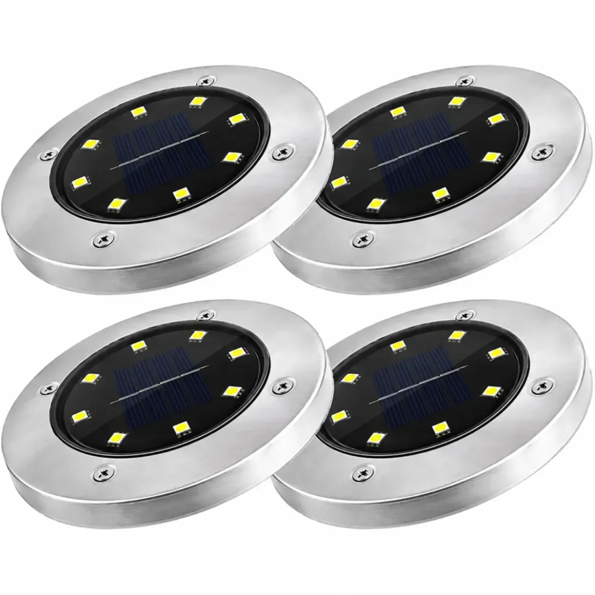 Set 4 Pezzi Luce Solare Segnapasso con Sensore Crepuscolare 8 LED