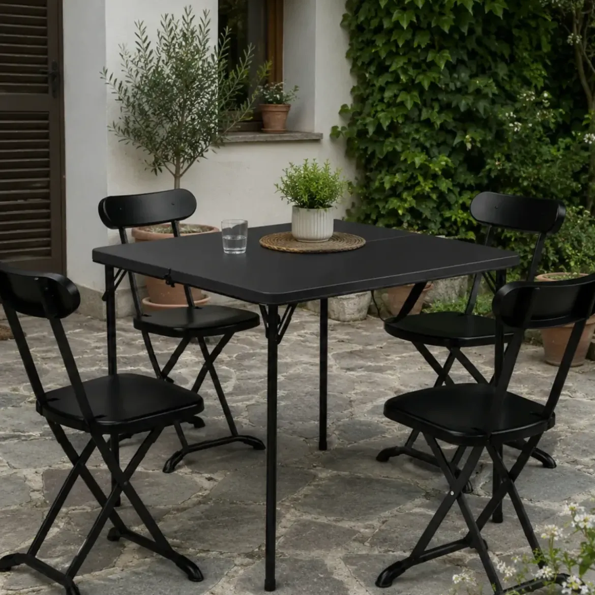 Set Pieghevole in Resina Tavolo e 4 Sedie da Esterno Picnic Campeggio Giardino