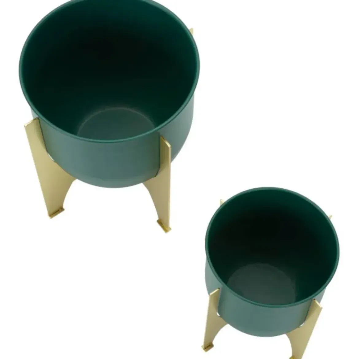 Set 2 Portavasi Bassi in Metallo Verde Oro 25-19 cm Portapiante