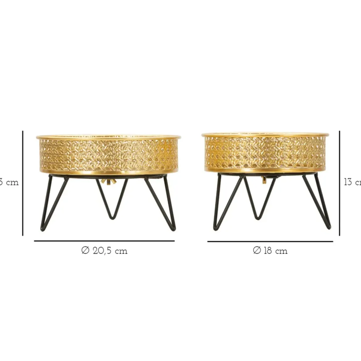 Set 2 Portavasi Bassi Metallo Intrecciato Oro Nero con Vasi Rimovibili