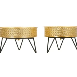 Set 2 Portavasi Bassi Metallo Intrecciato Oro Nero con Vasi Rimovibili