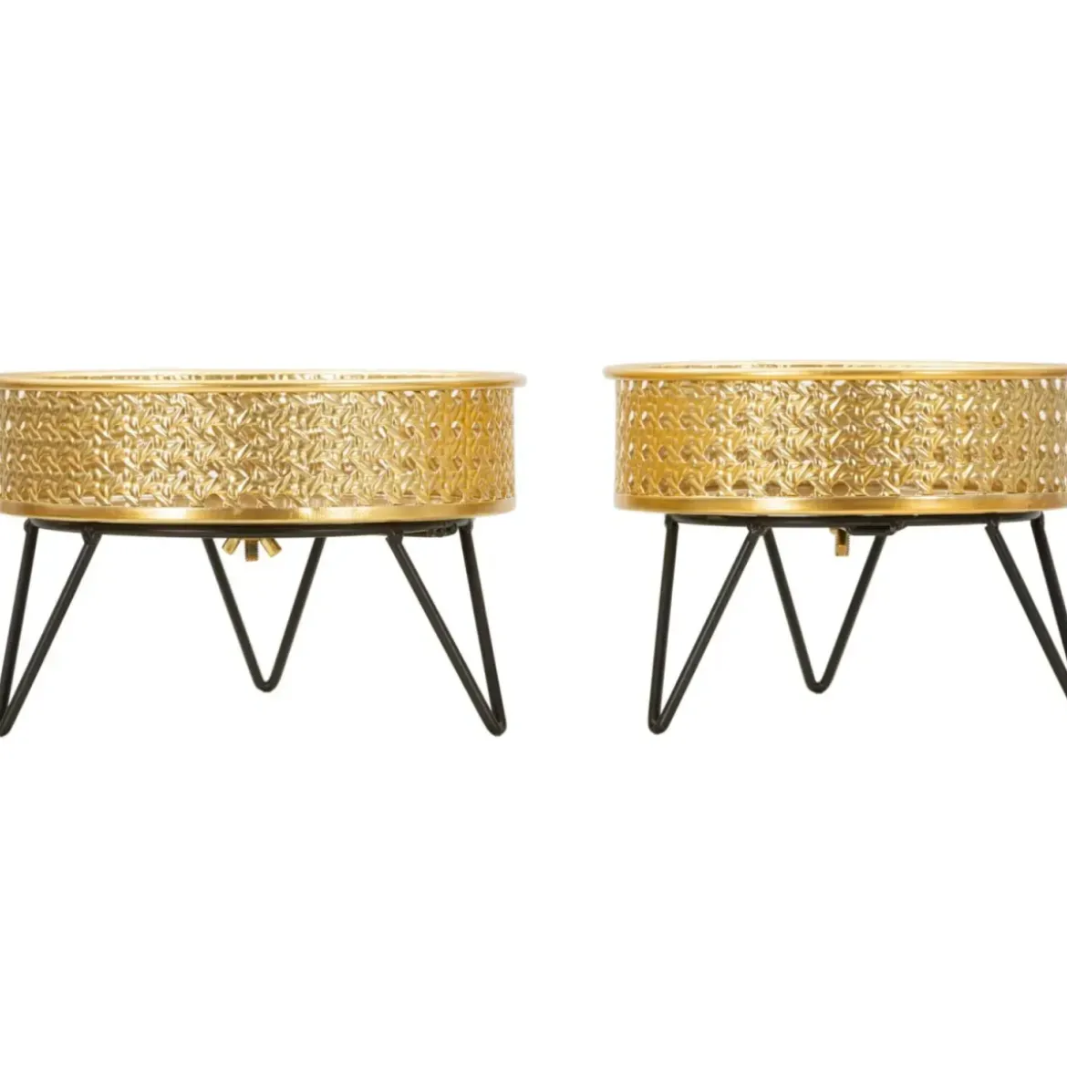 Set 2 Portavasi Bassi Metallo Intrecciato Oro Nero con Vasi Rimovibili