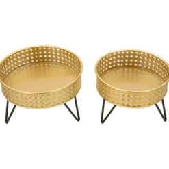 Set 2 Portavasi Bassi Metallo Intrecciato Oro Nero con Vasi Rimovibili