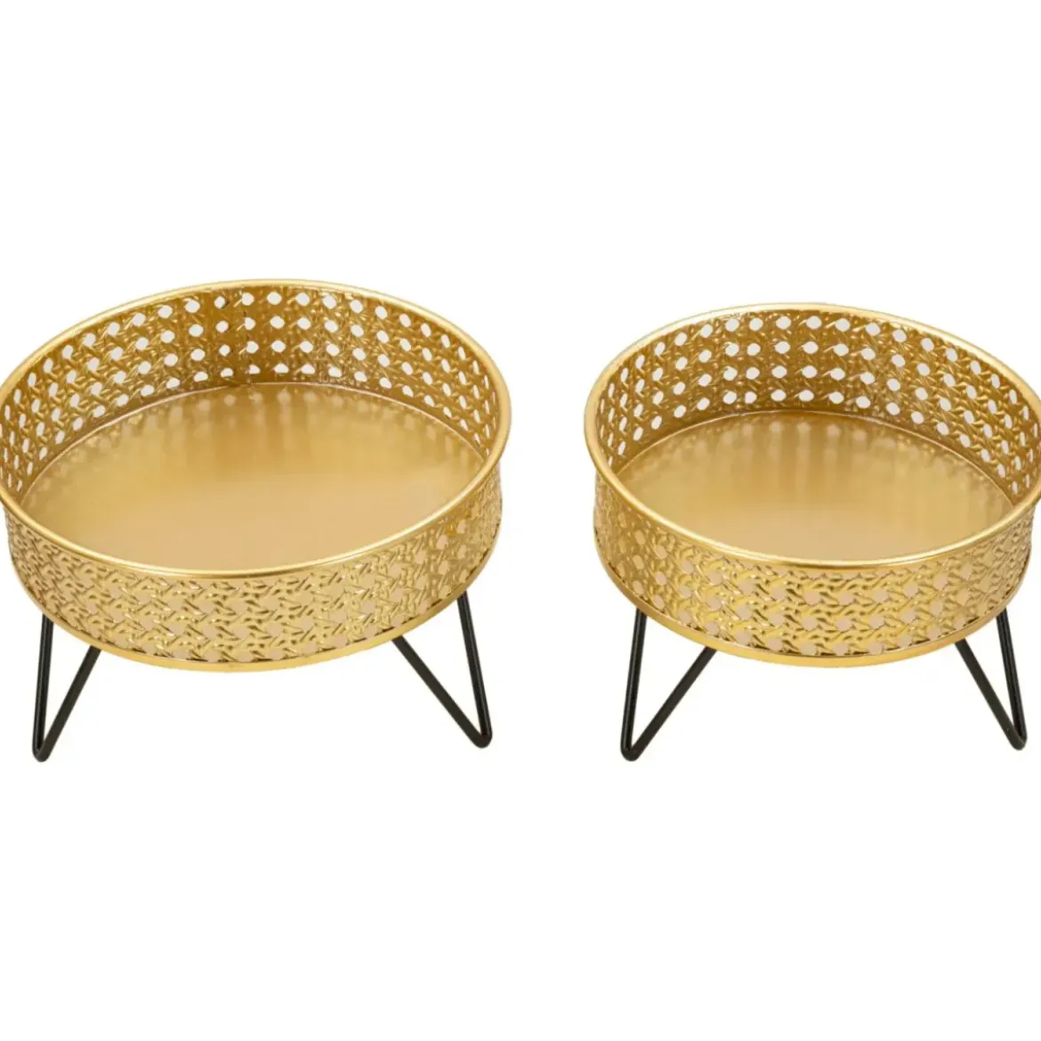 Set 2 Portavasi Bassi Metallo Intrecciato Oro Nero con Vasi Rimovibili
