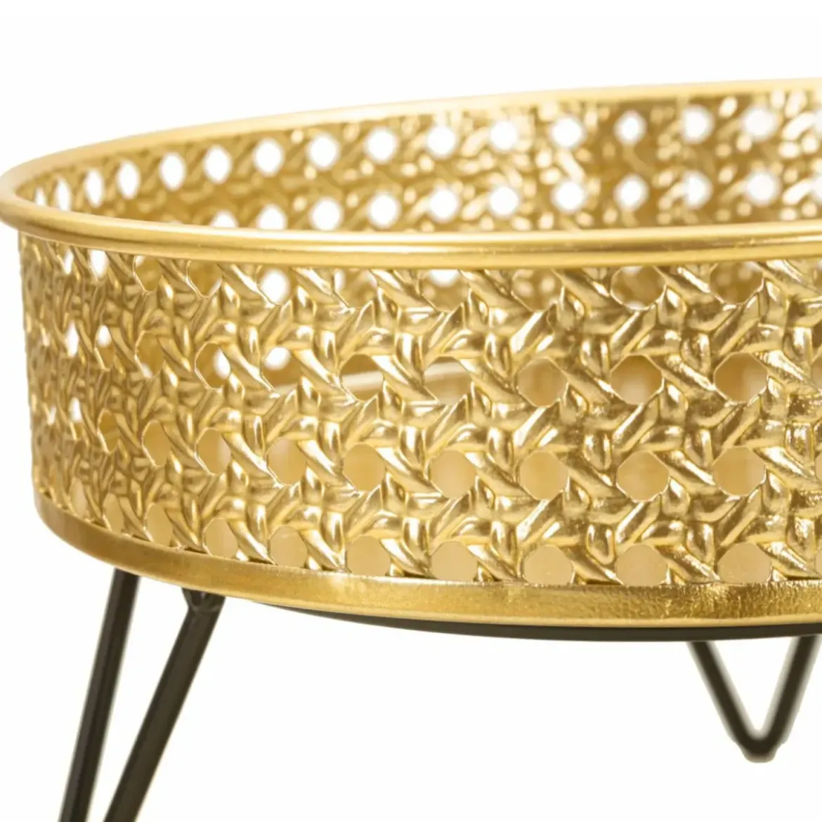 Set 2 Portavasi Bassi Metallo Intrecciato Oro Nero con Vasi Rimovibili