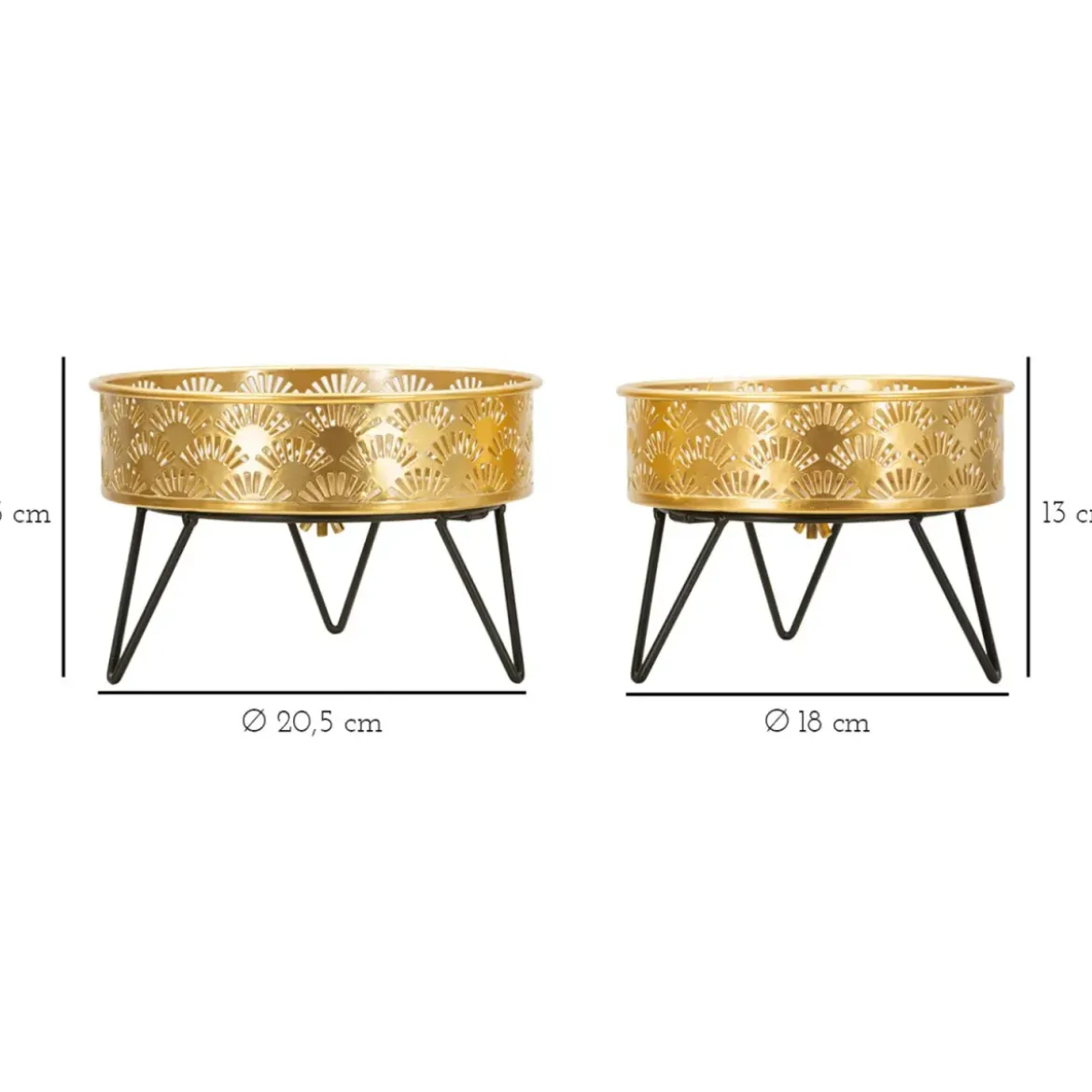 Set 2 Portavasi Bassi Metallo Nero Oro 20 e 18 cm Vasi Rimovibili