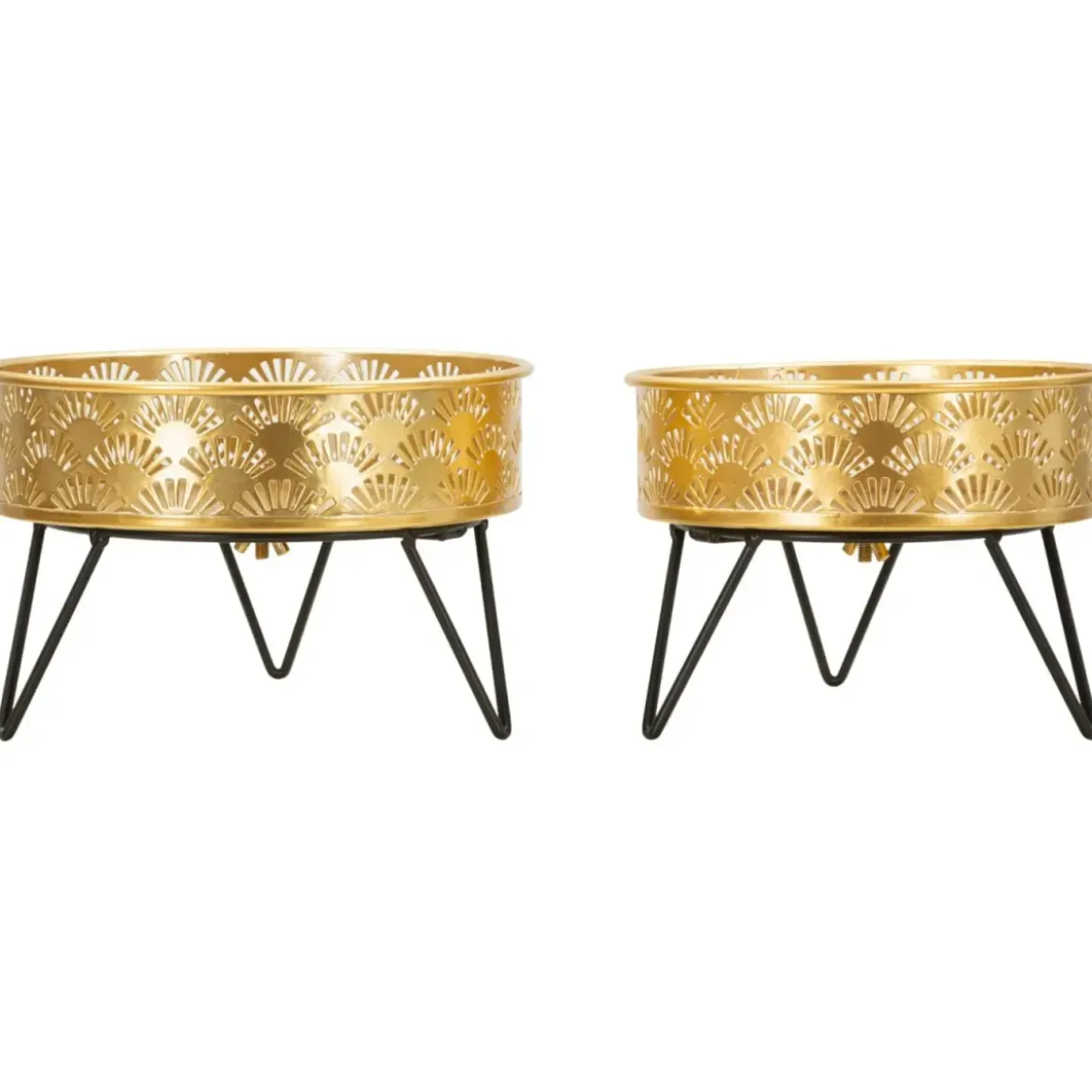Set 2 Portavasi Bassi Metallo Nero Oro 20 e 18 cm Vasi Rimovibili