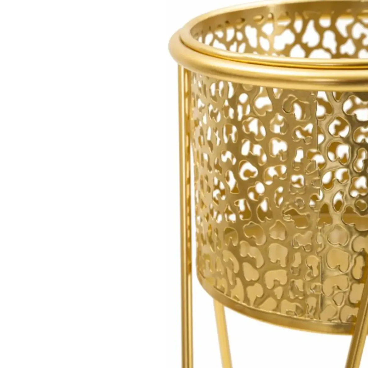 Set 2 Portavasi da Pavimento in Metallo Oro con Vasi Removibili