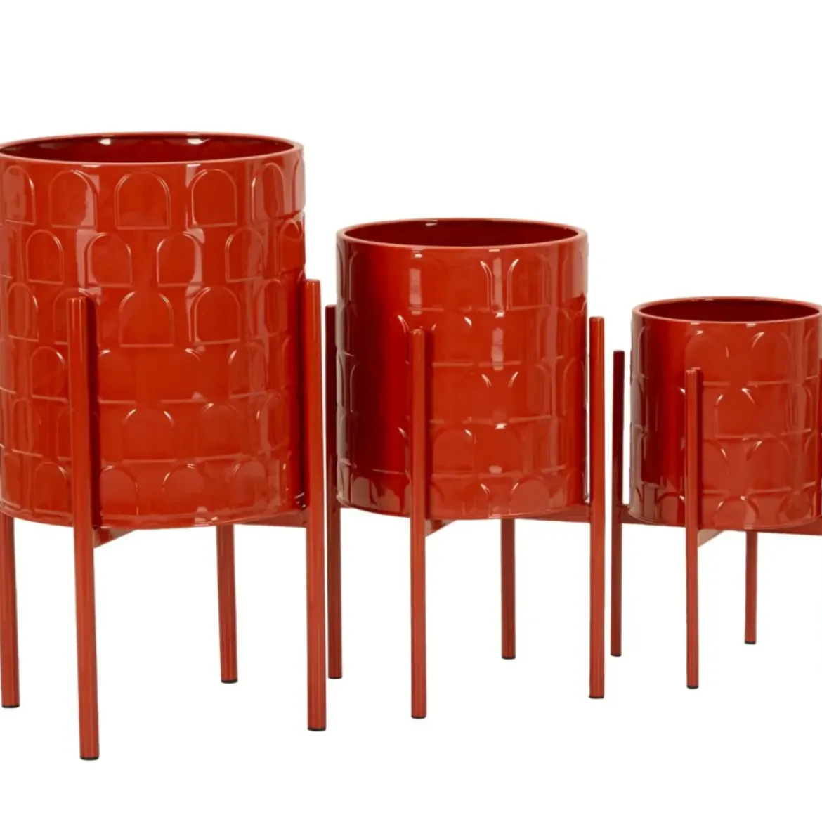 Set 3 Portavasi in Metallo Rosso 36-30-24 cm da Interno Porta Piante