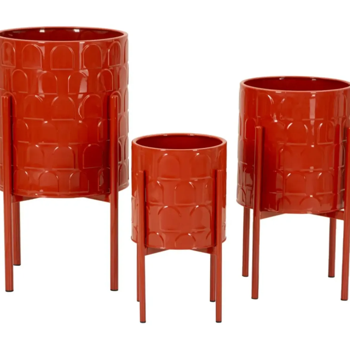 Set 3 Portavasi in Metallo Rosso 36-30-24 cm da Interno Porta Piante
