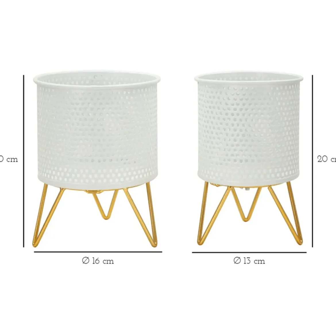 Set 2 Portavasi Metallo Bianco Oro a Pois Vasi Rimovibili da Interno