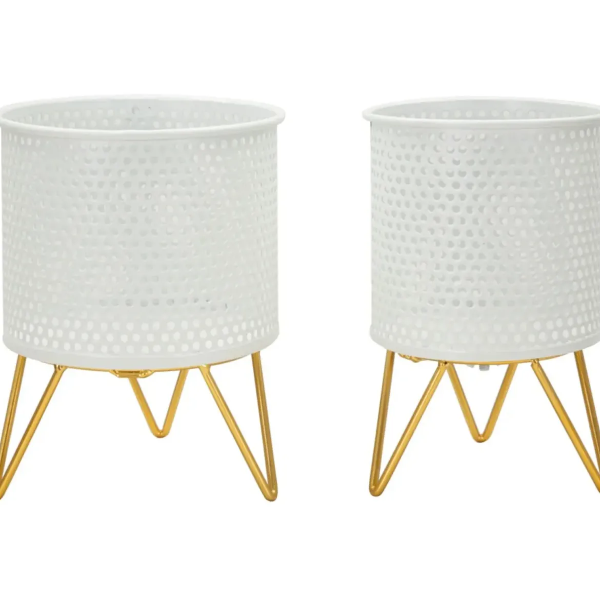 Set 2 Portavasi Metallo Bianco Oro a Pois Vasi Rimovibili da Interno