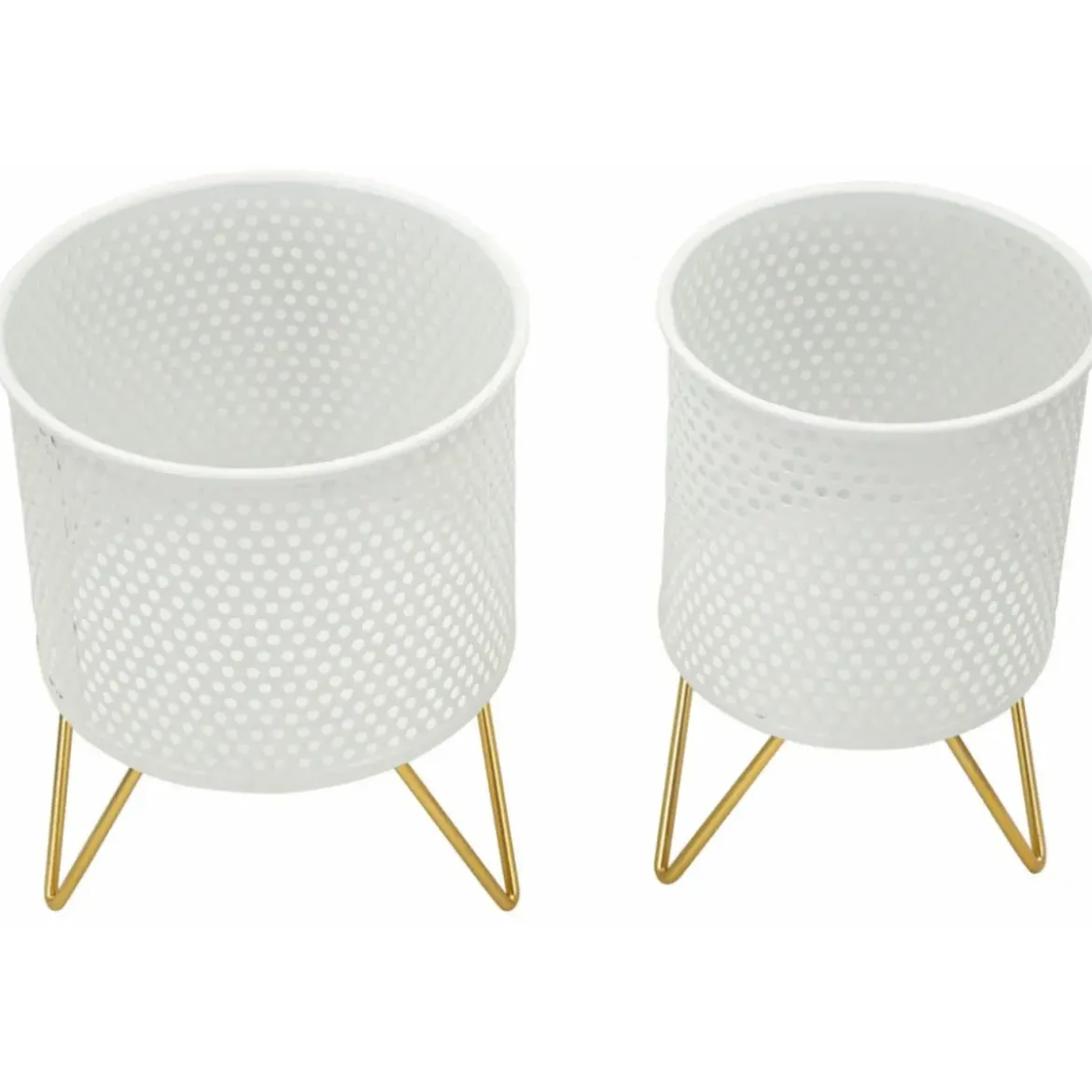 Set 2 Portavasi Metallo Bianco Oro a Pois Vasi Rimovibili da Interno