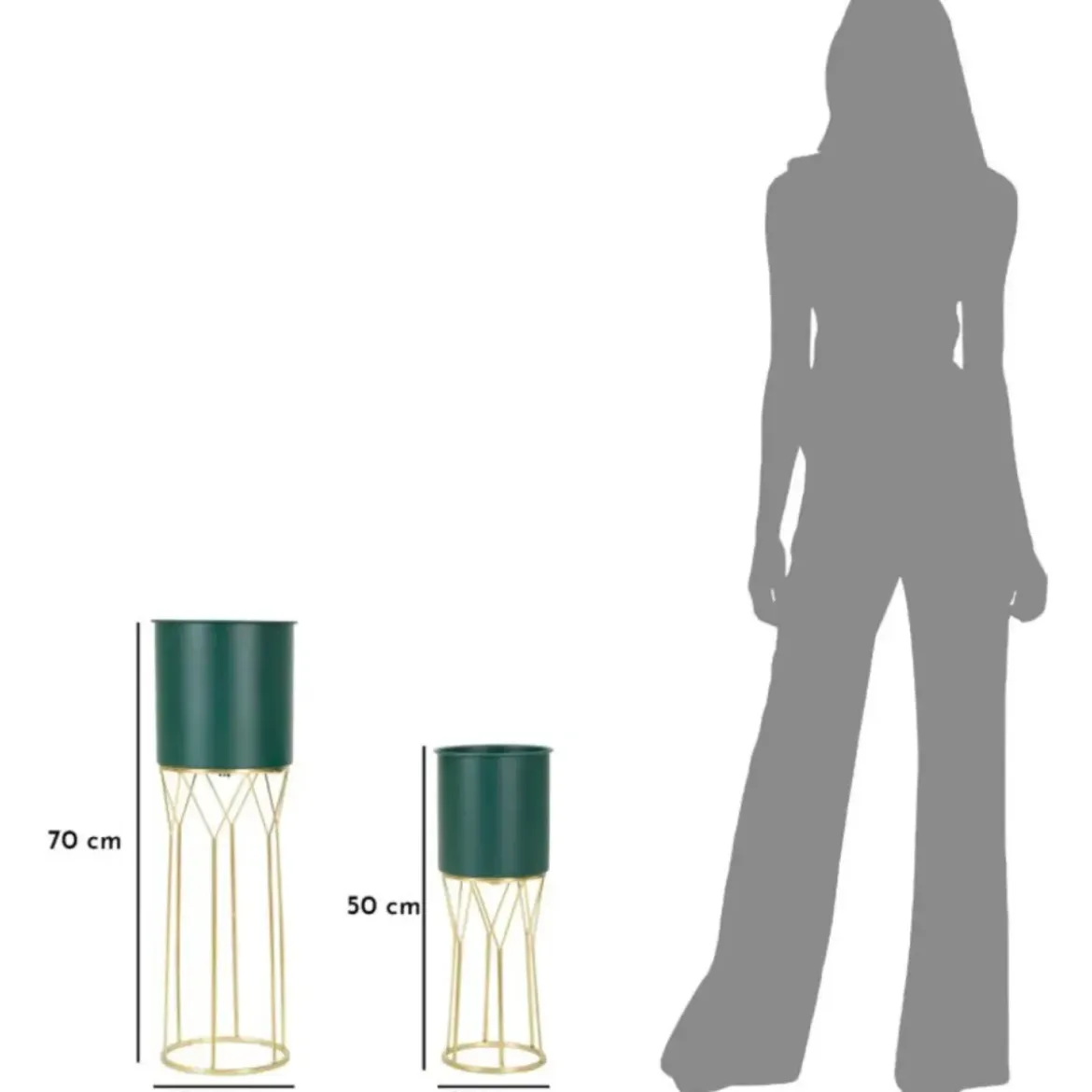 Set 2 Portavasi Metallo Verde Oro 23-19 cm Coppa Interna Portapiante