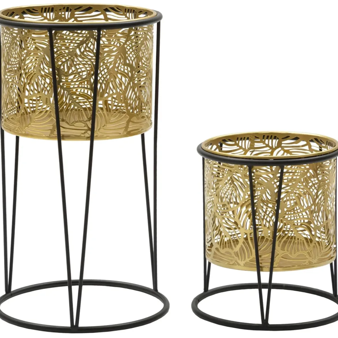 Set 2 Portavaso da Pavimento Metallo Oro Nero Piedistallo Removibile