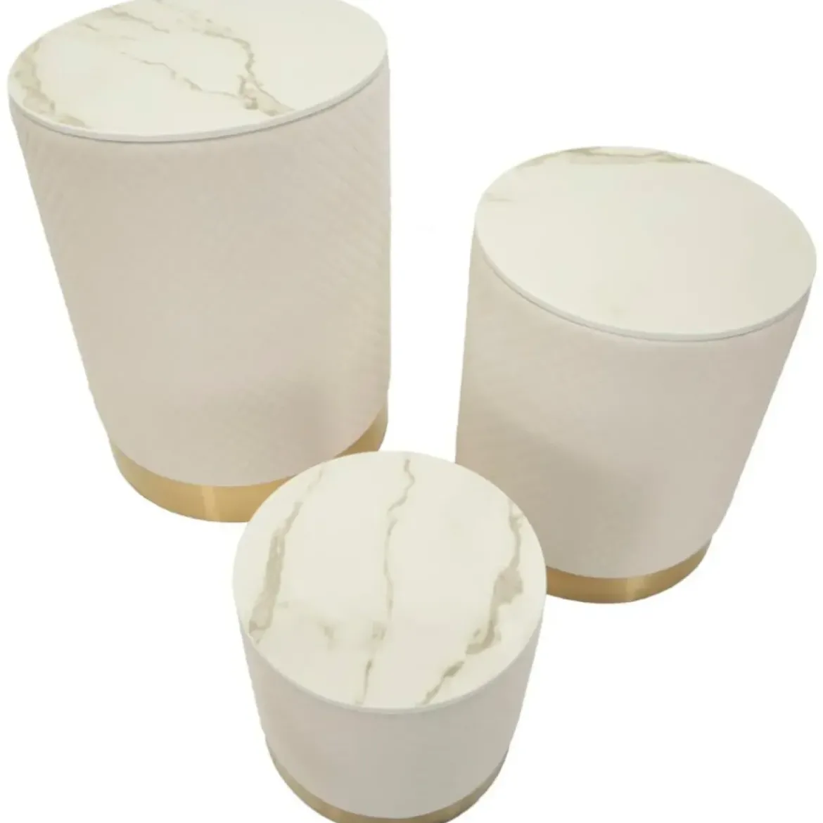 Set 3 Pouf Contenitori Crema Oro Legno Metallo da Interno Espositori