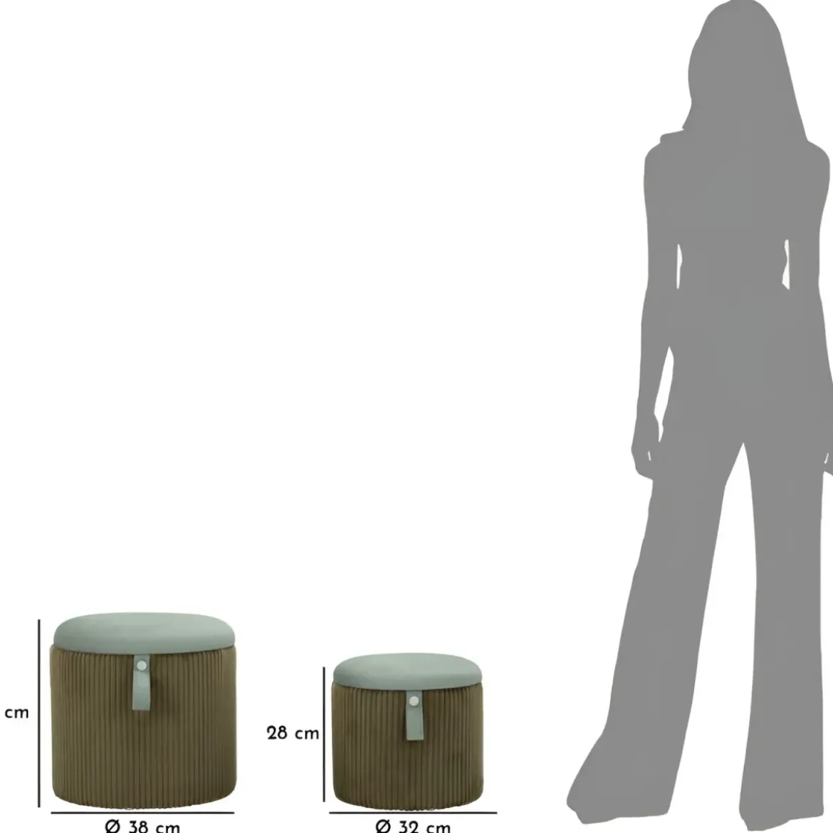 Set 2 Pouf Contenitori Imbottiti Verde Marrone per Salotto Camera