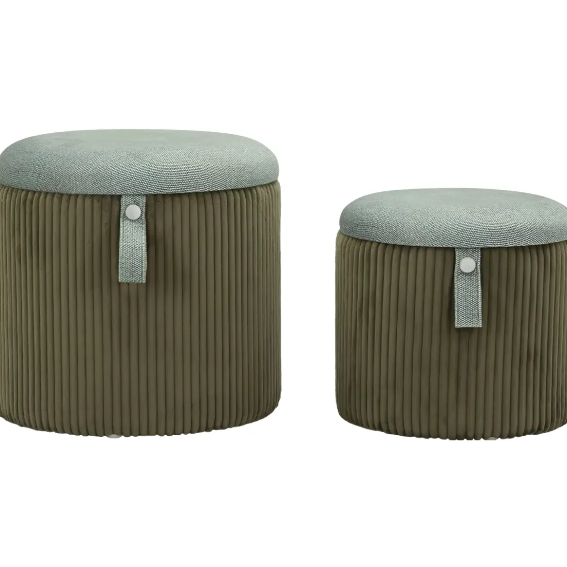 Set 2 Pouf Contenitori Imbottiti Verde Marrone per Salotto Camera