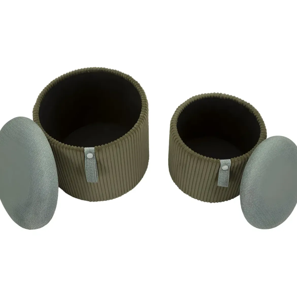 Set 2 Pouf Contenitori Imbottiti Verde Marrone per Salotto Camera