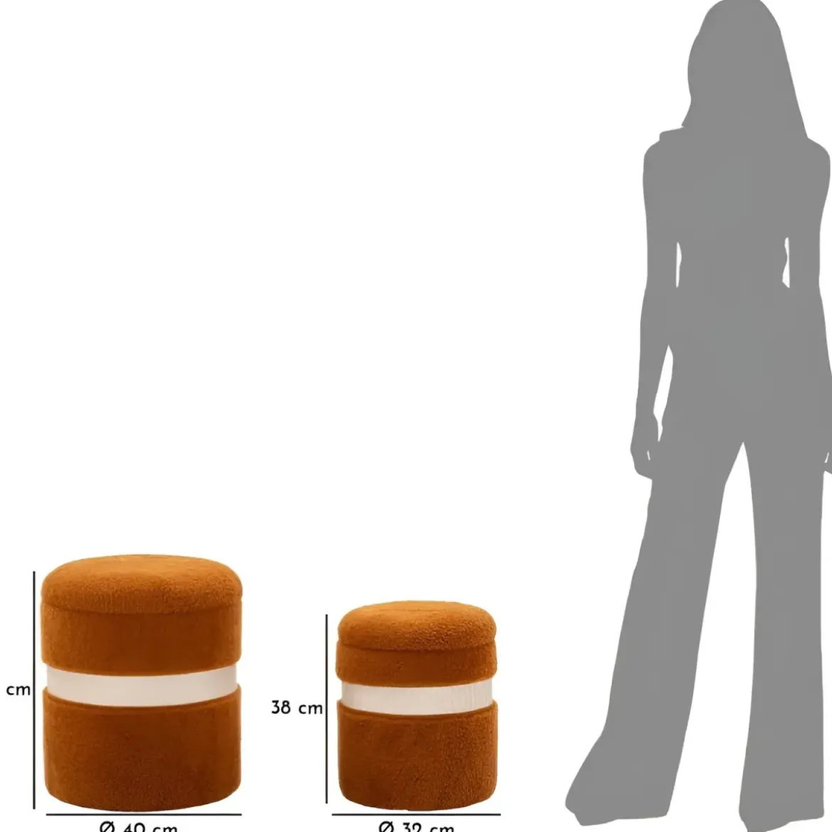 Set 2 Pouf Contenitori Imbottiti Marrone Soffice da Soggiorno Camera