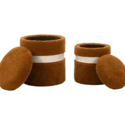 Set 2 Pouf Contenitori Imbottiti Marrone Soffice da Soggiorno Camera