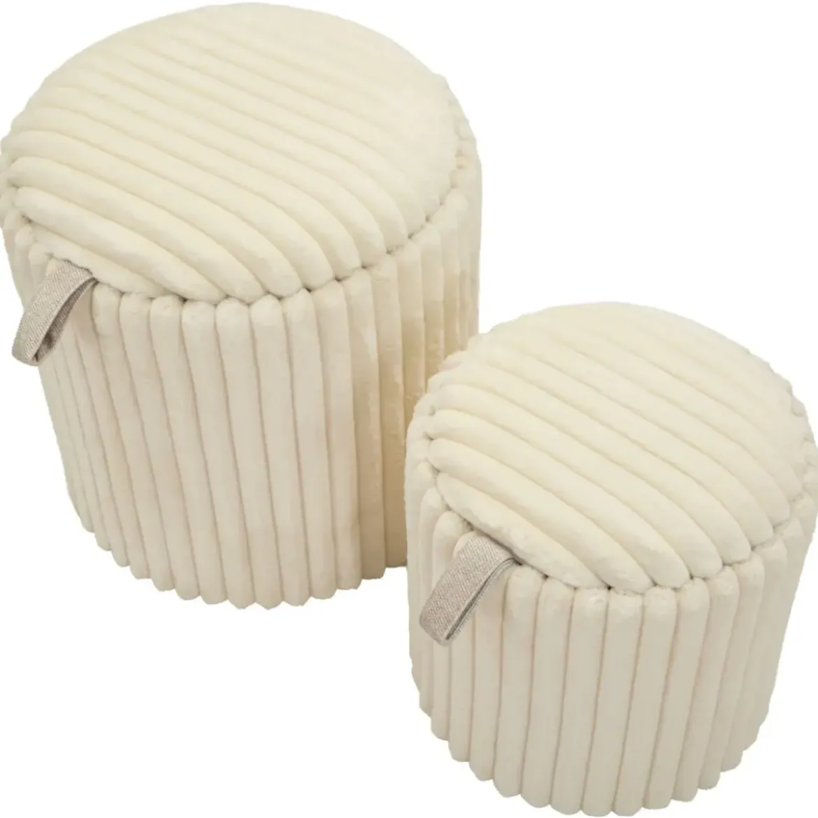 Set 2 Pouf Contenitori Imbottiti Bianco Seduta Tavolino Soggiorno Camera