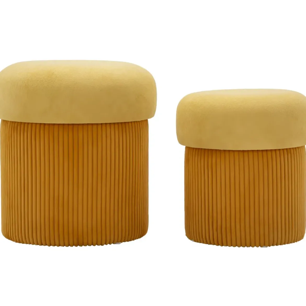 Set 2 Pouf Contenitori in Tessuto Senape Arancione Salvaspazio Camera