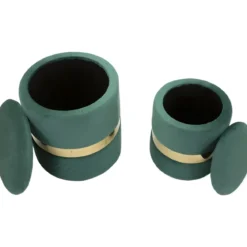 Set 2 Pouf Contenitori in Tessuto Verde Oro Salvaspazio Salotto Camera