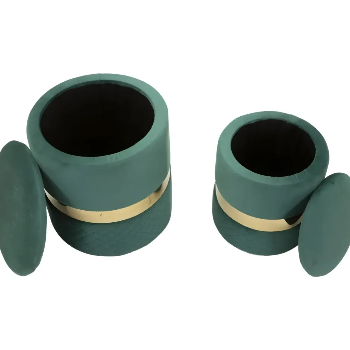 Set 2 Pouf Contenitori in Tessuto Verde Oro Salvaspazio Salotto Camera